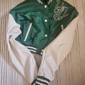 Forever 21 Cropped Green Varsity Jacket